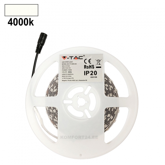 LED лента. 5м 7.2w/m 4000k (нейтральный белый)