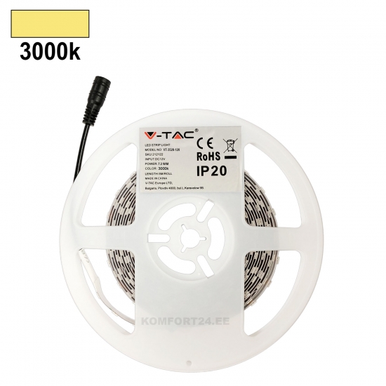 LED лента. 5м 7.2w/m 3000k (тёплый белый)